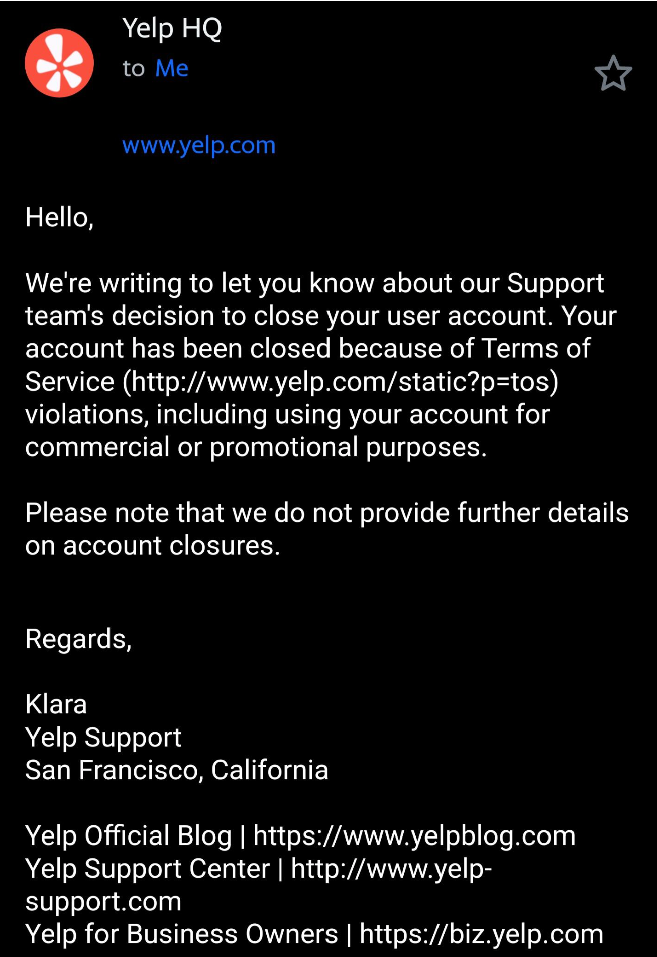 yelp suspension