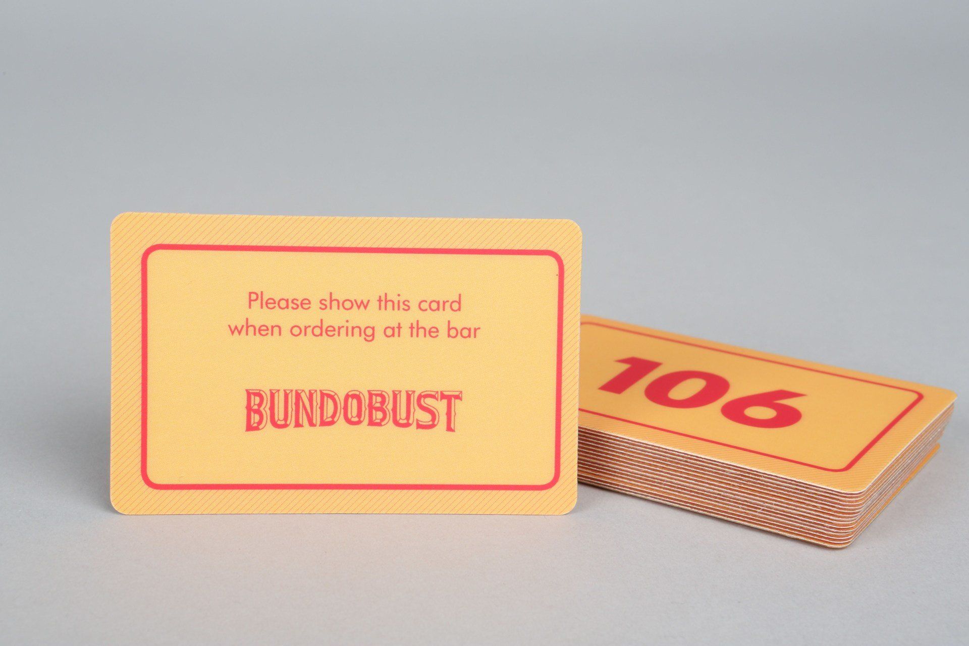 A yellow card with the word bundobust on it