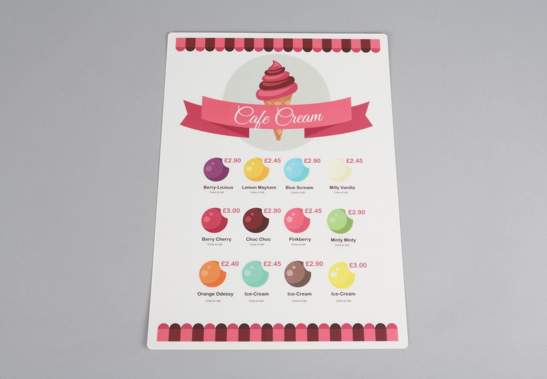 A paper with a picture of an ice cream cone on it.