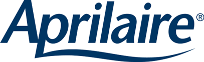 A blue aprilaire logo on a white background