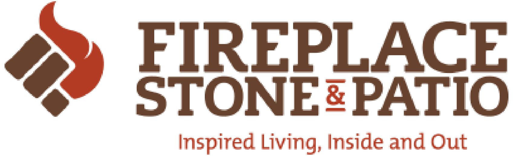 The logo for fireplace stone and patio inspired living inside and out.