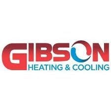 The gibson heating and cooling logo is red and blue.