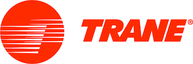 A red and white trane logo on a white background
