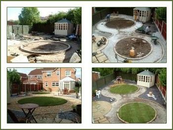 grassy roundels before and after construction