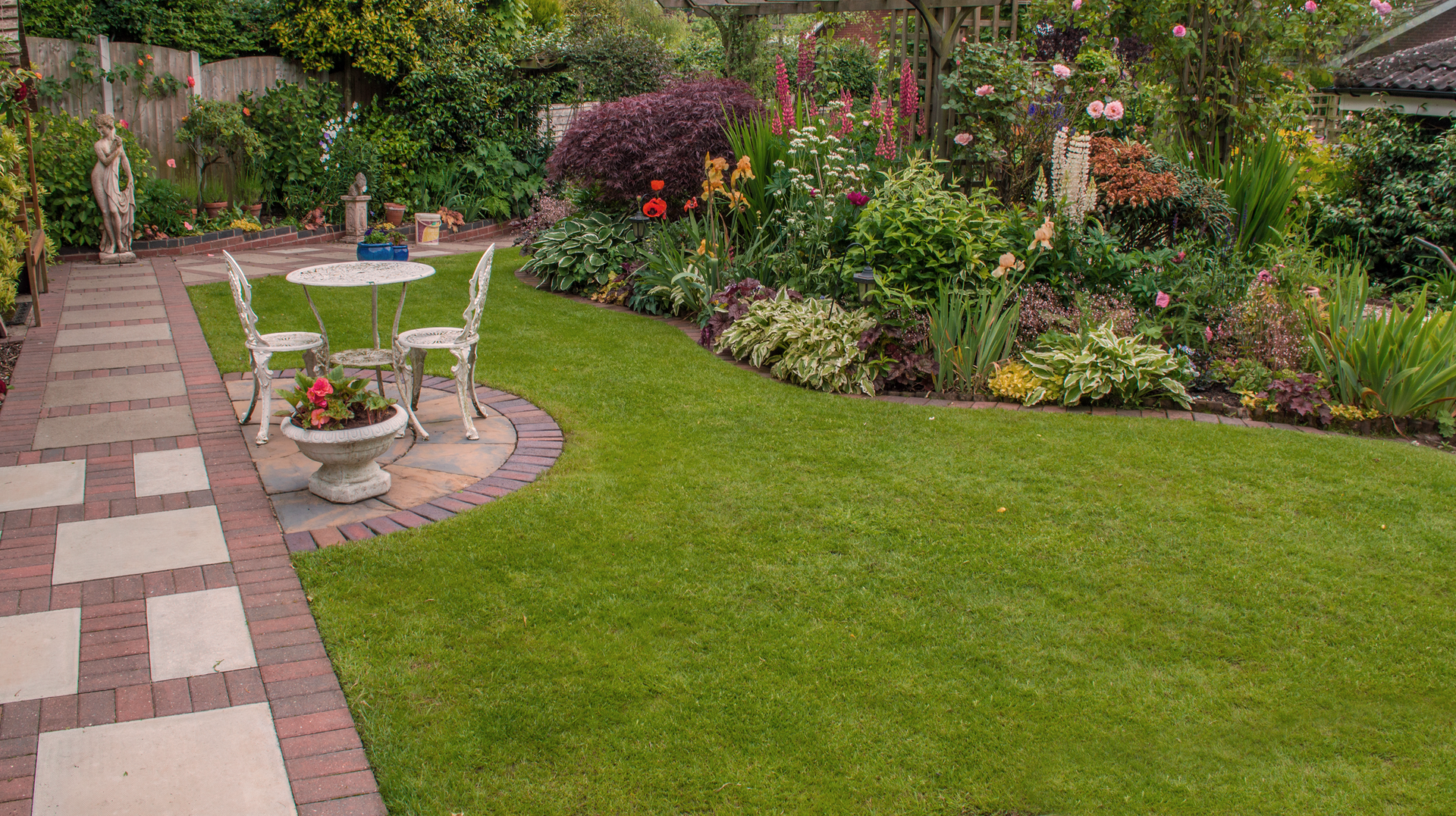 mature plants in well maintained and well stocked garden & border