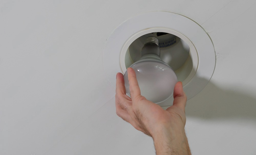 a person is holding a light bulb in their hand .