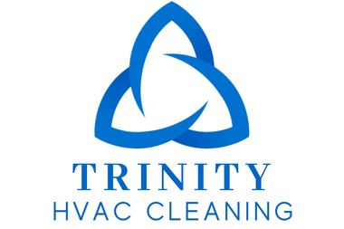 The trinity hvac cleaning logo is blue and white