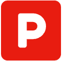 A red square with a white letter p inside of it.