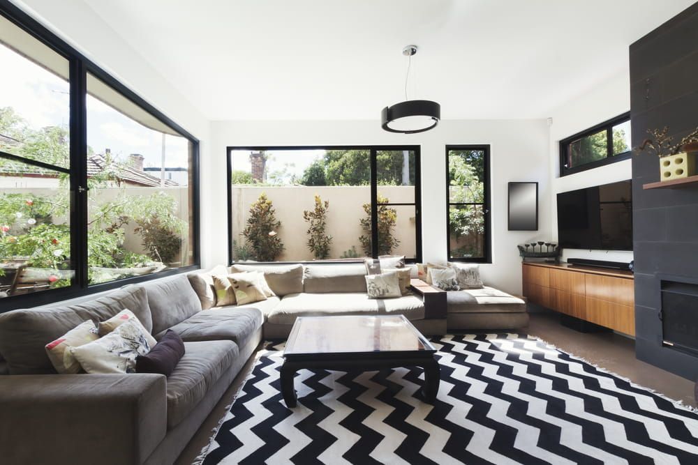 Black And White Scheme Living Room With Big Glass Windows - Skilled Glazier in Yarrabilba, QLD