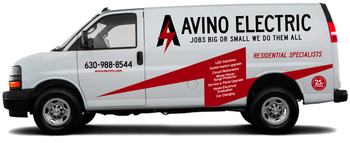 A white van that says avino electric on the side