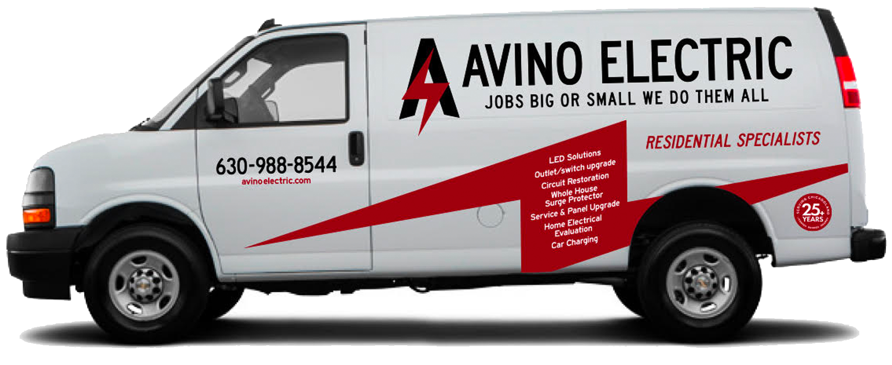 A white van that says avino electric on the side