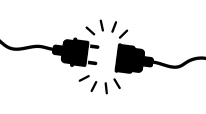 A black and white drawing of two plugs connected to each other.