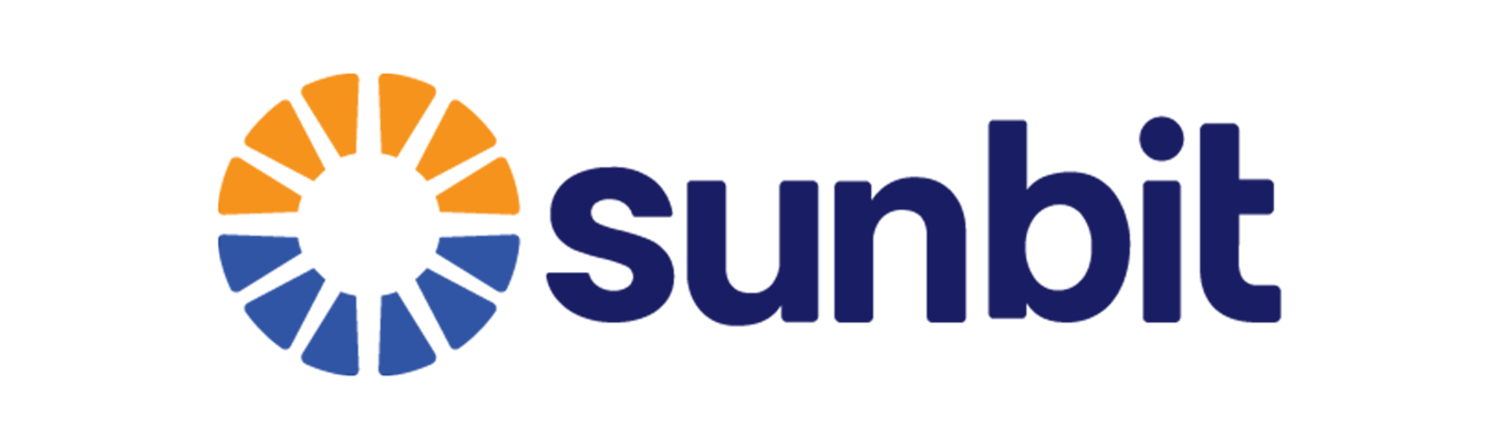 Sunbit logo: stylized sun in orange and blue, with the word 