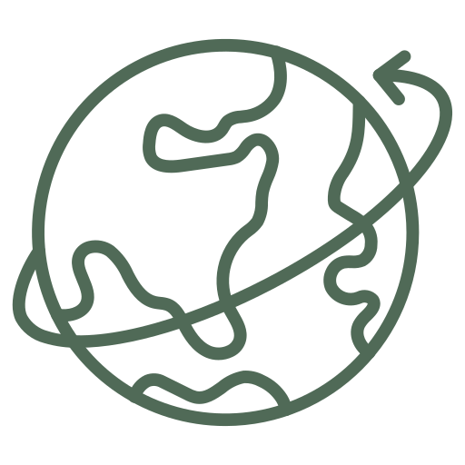 A line drawing of a globe with an arrow pointing to it.