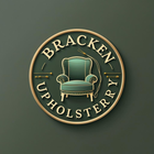 Logo for Bracken Upholstery: green chair in a gold-edged circle, with 