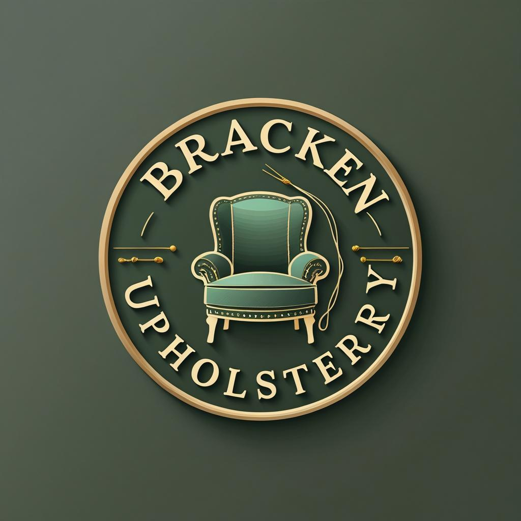 Logo for Bracken Upholstery: green chair in a gold-edged circle, with 