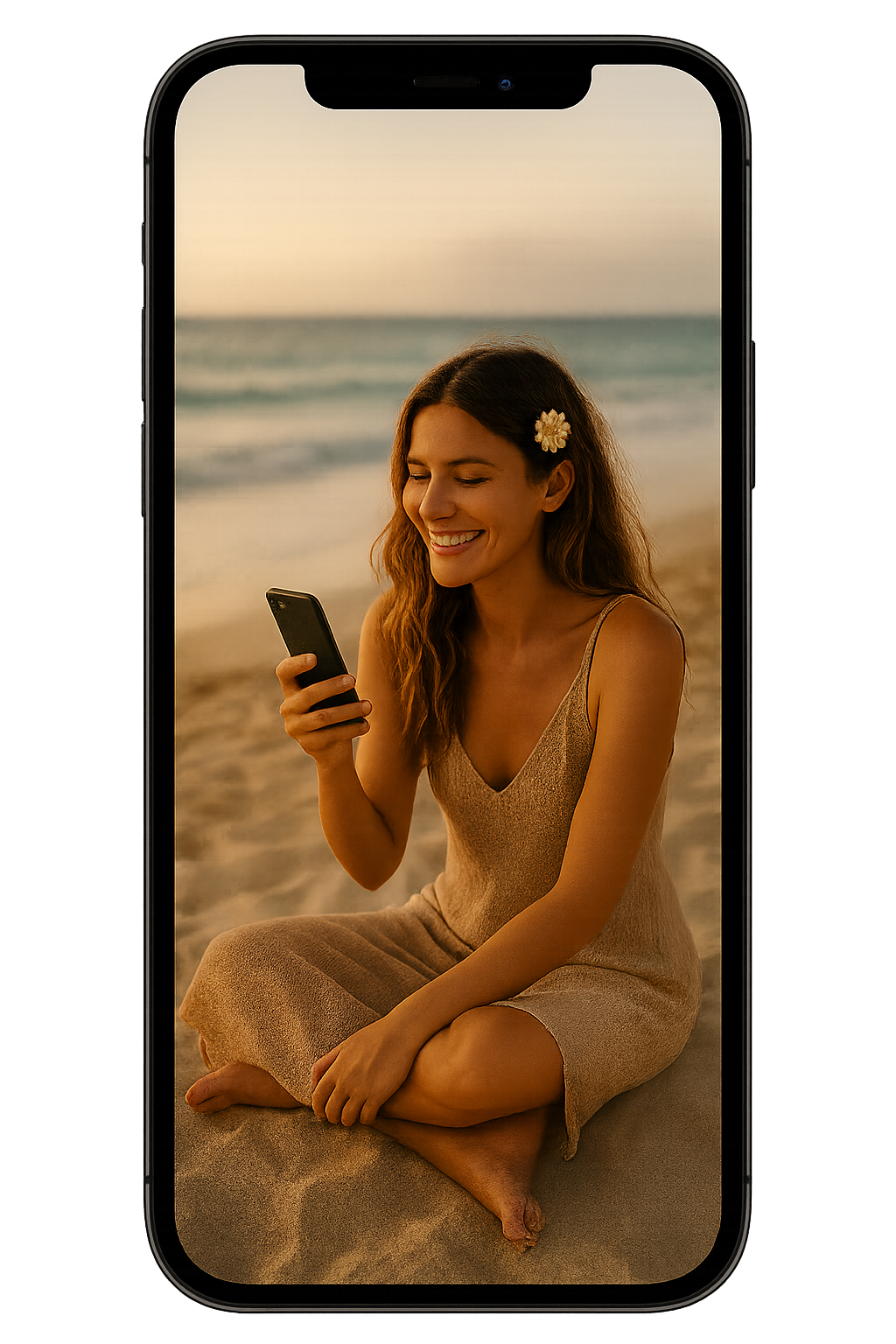 A cell phone with a picture of a swimming pool on the screen.