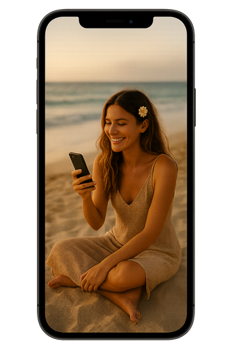 A cell phone with a picture of a swimming pool on the screen.