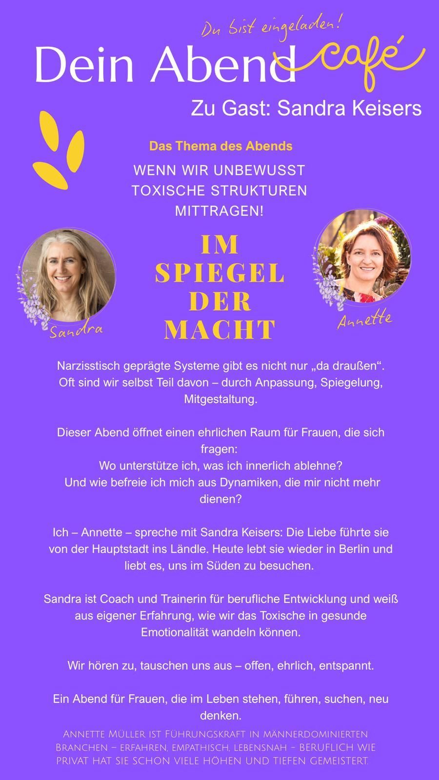 Dein Abend cafe - Veranstaltung im Seminarraum Talmühle