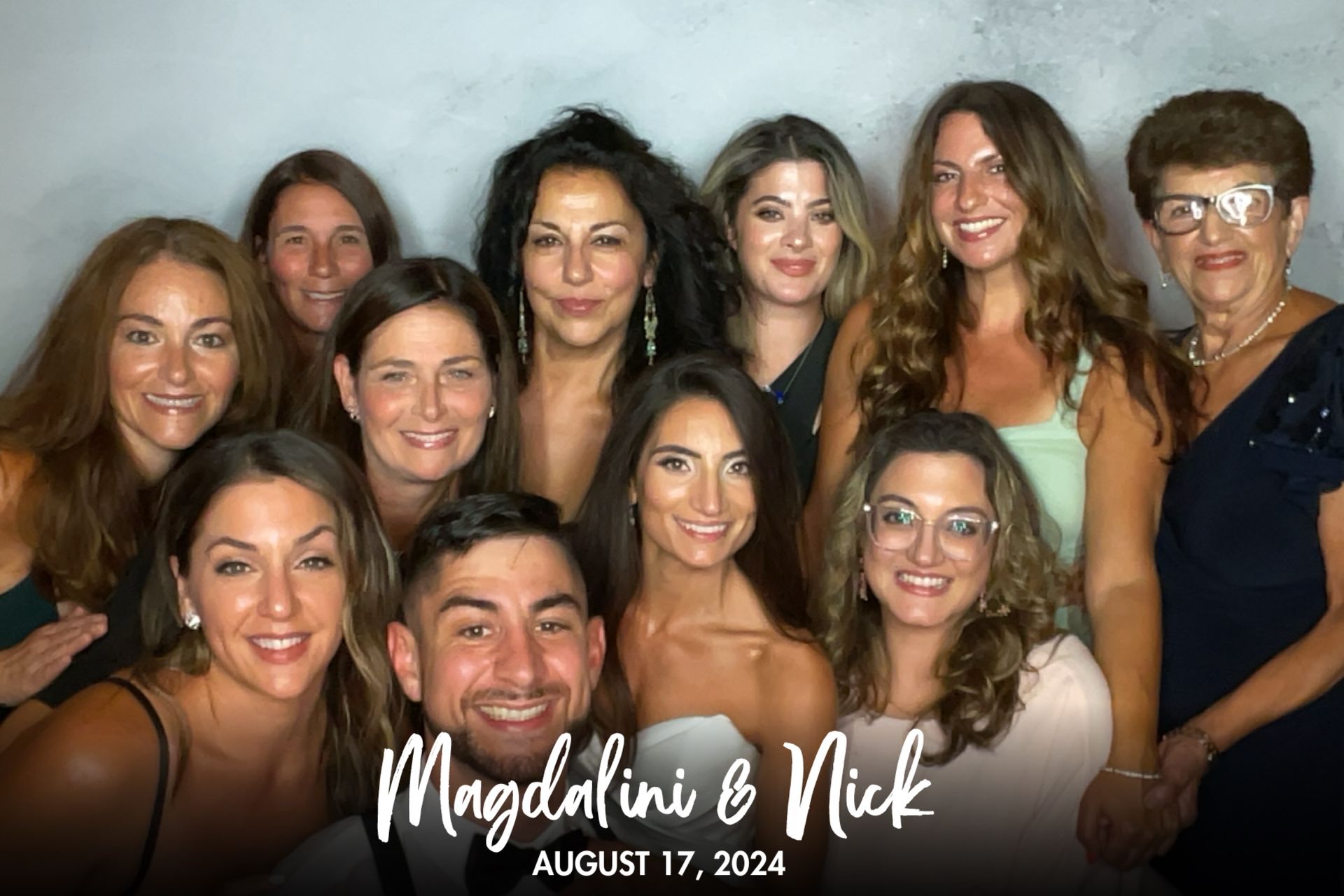 A group of people are posing for a picture in a photo booth.