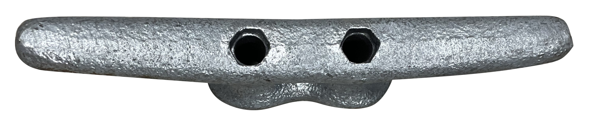 A close up of a metal object with two holes in it on a white background.