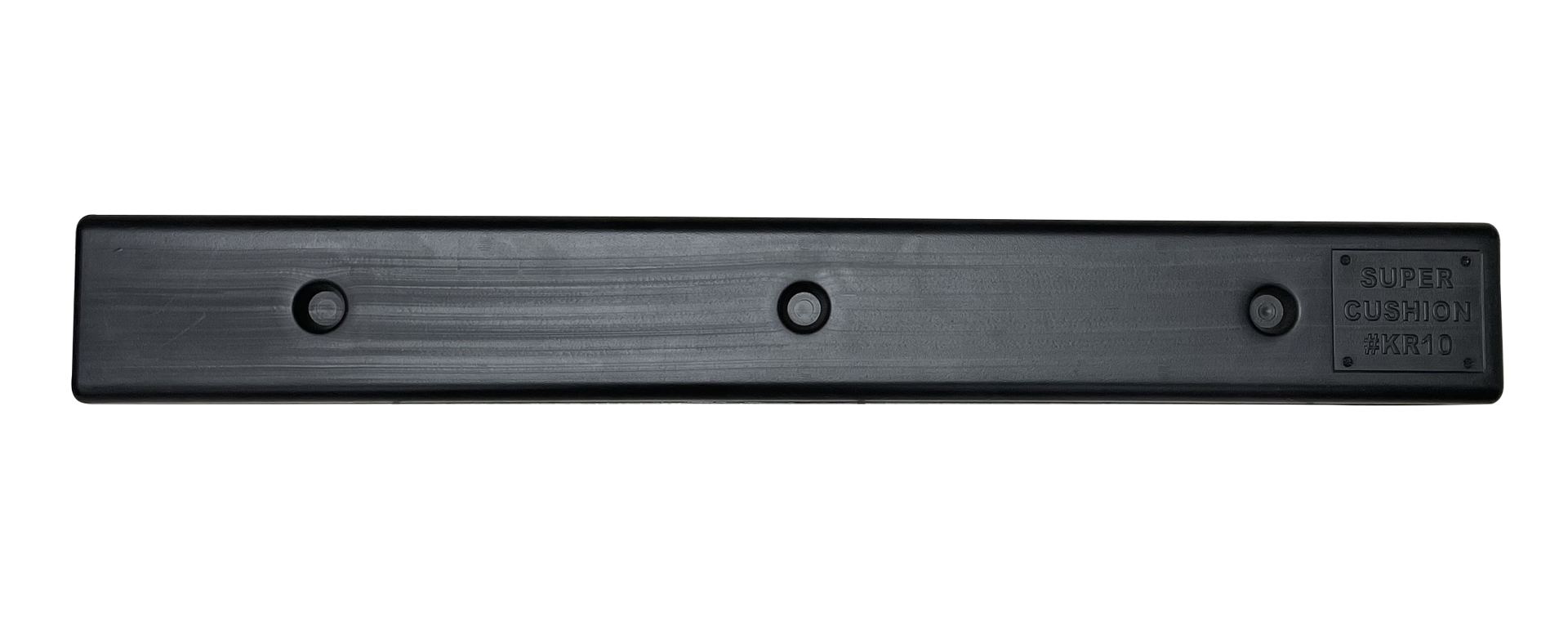 A black plastic bar with holes in it on a white background.