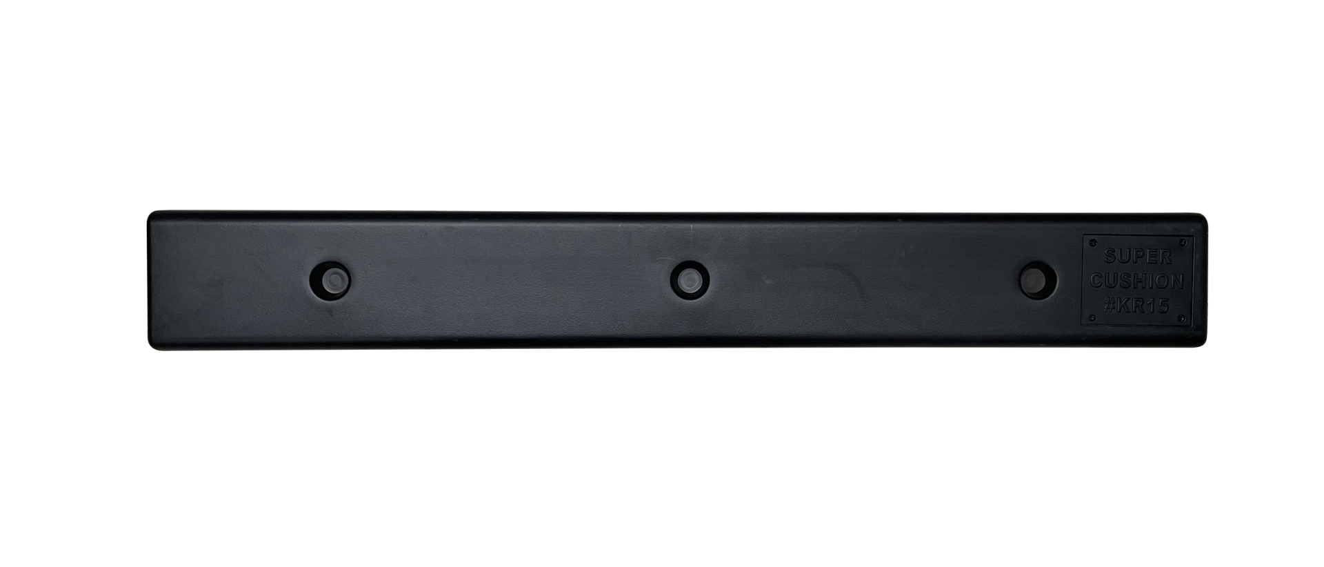 A black plastic bar with three holes in it on a white background.