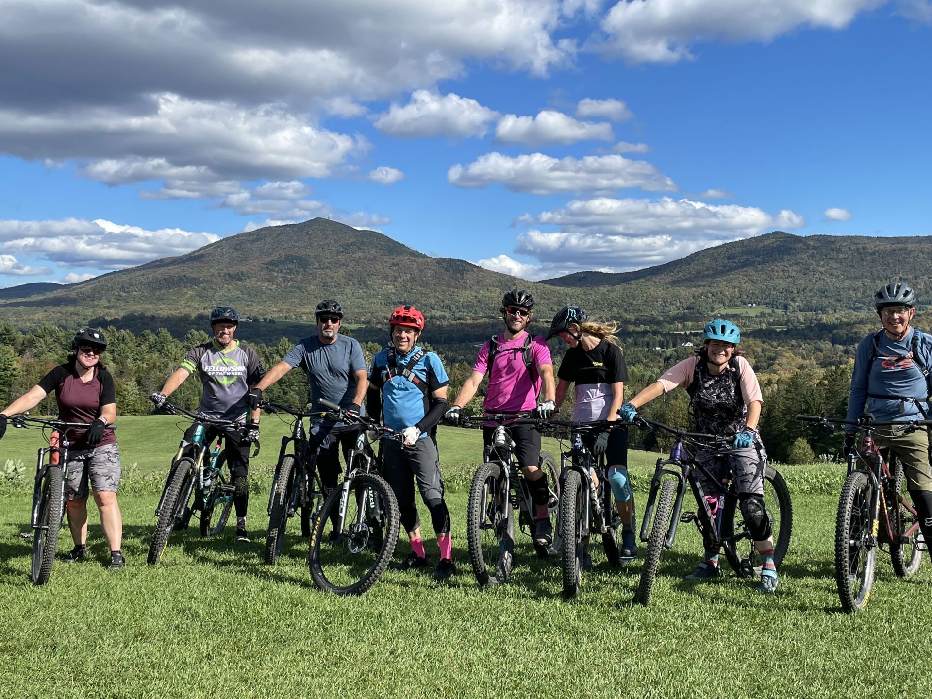 group of mountain bikers at a clinic