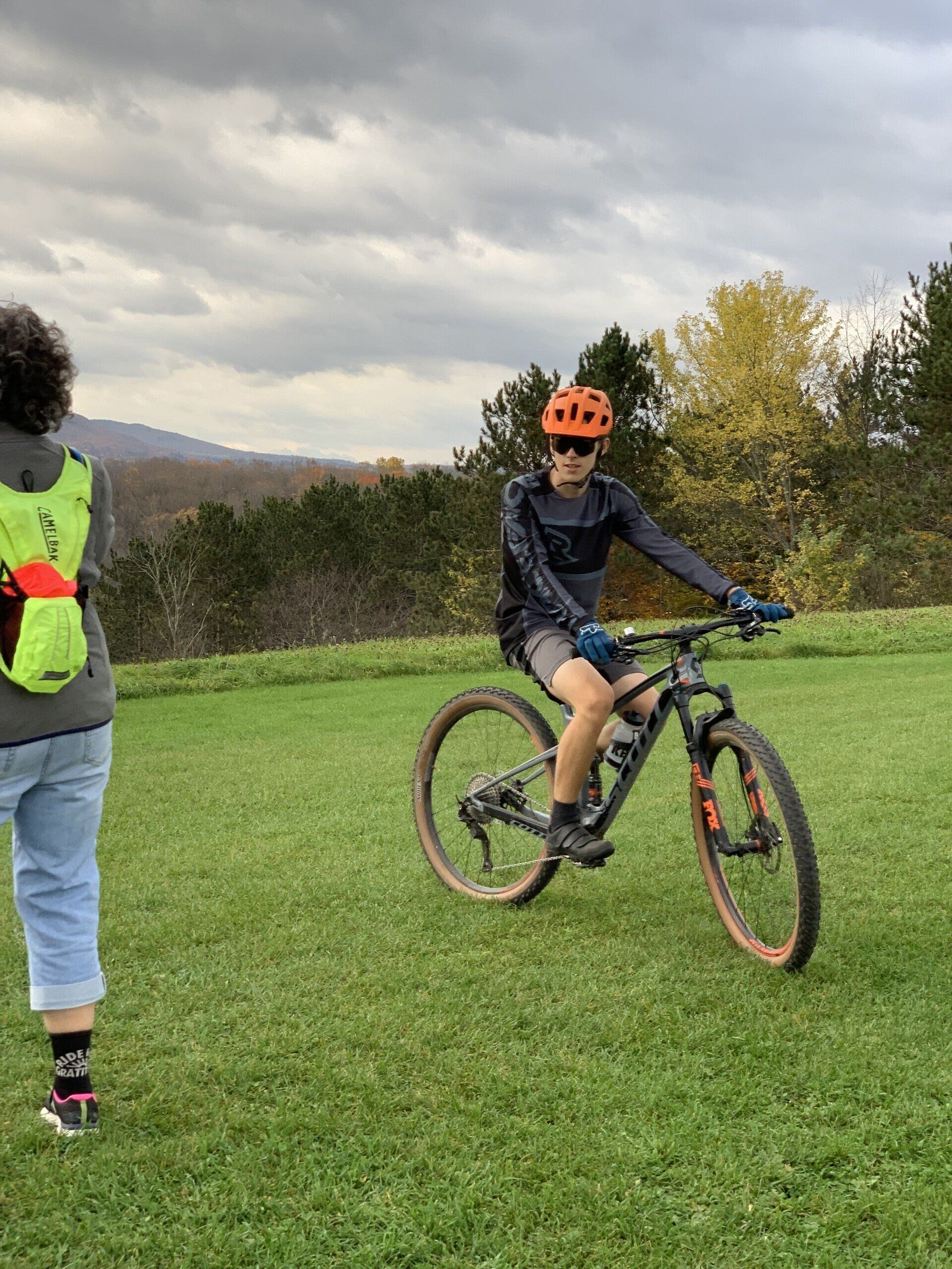mountain bike coach and student during a clinic