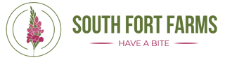 Logo for South Fort Farms with a floral emblem and tagline "Have a Bite."
