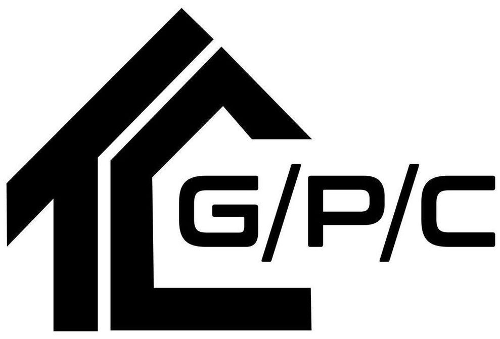 Un logo en noir et blanc pour une société appelée g/p/c.