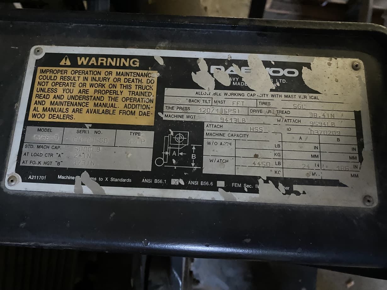 A warning sign is on the side of a machine