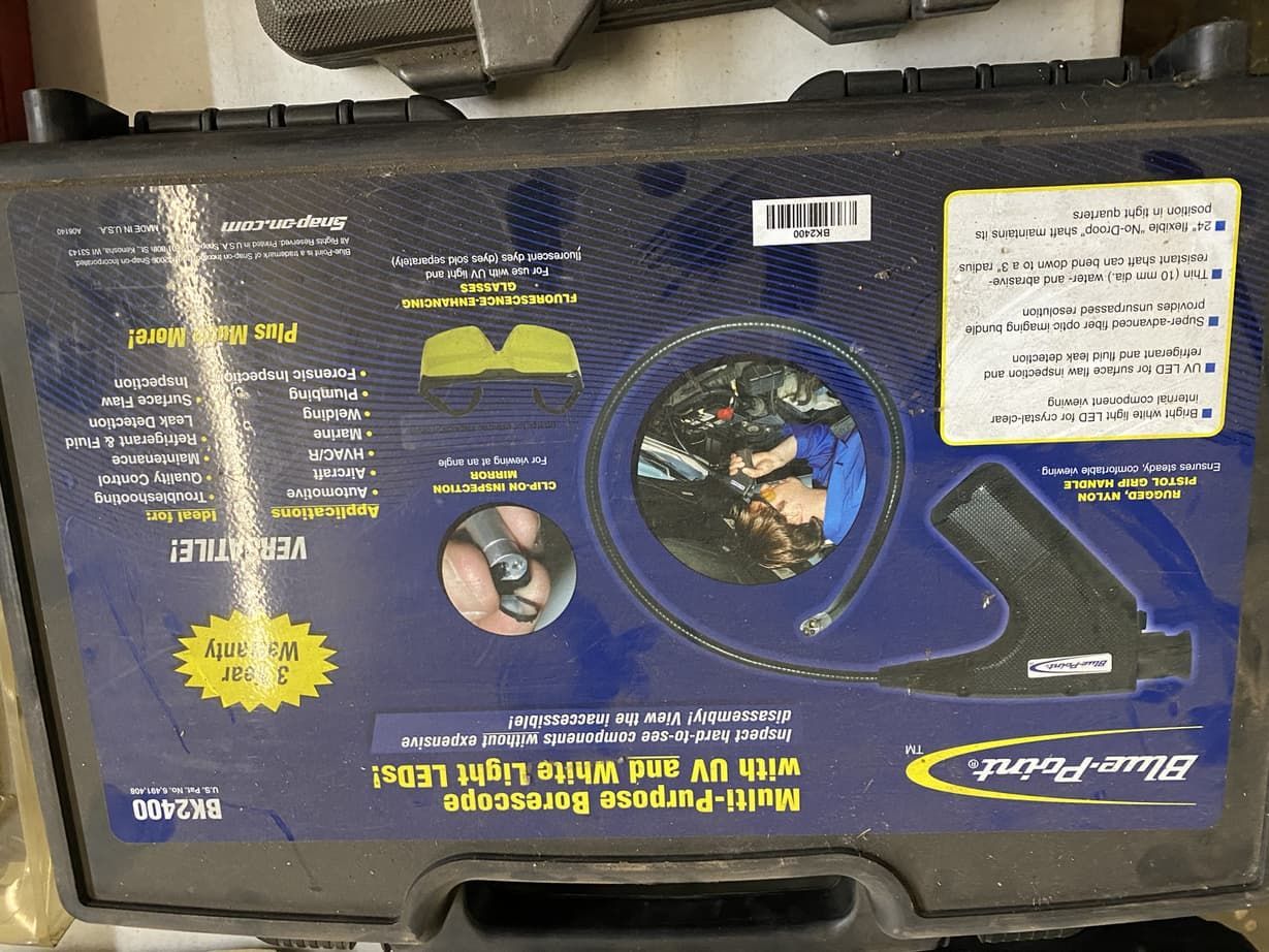 A blue case with a picture of a hose on it