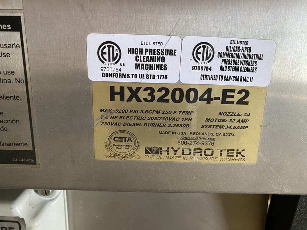 A sticker on a machine that says hydrotek on it