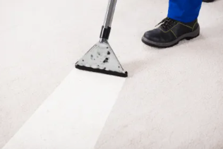 Picture of a carpet cleaning machine being used on light colored carpet. 