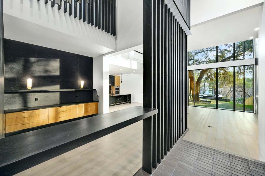 There is a large window in the middle of the room.