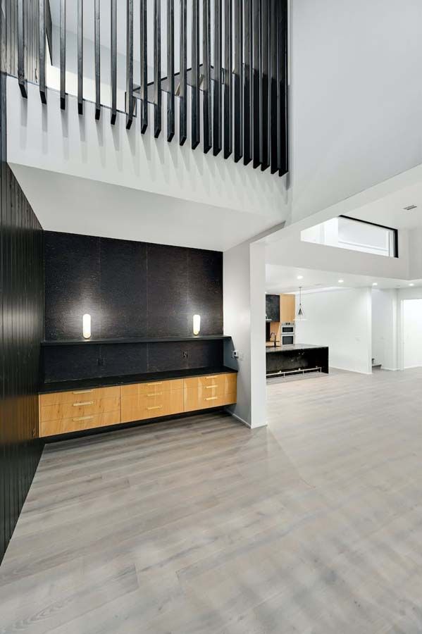 There is a staircase in the middle of the room.