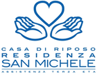 Blue logo with cupped hands holding a heart, above text: CASA DI RIPOSO RESIDENZA SAN MICHELE ASSISTENZA TERZA ETA.