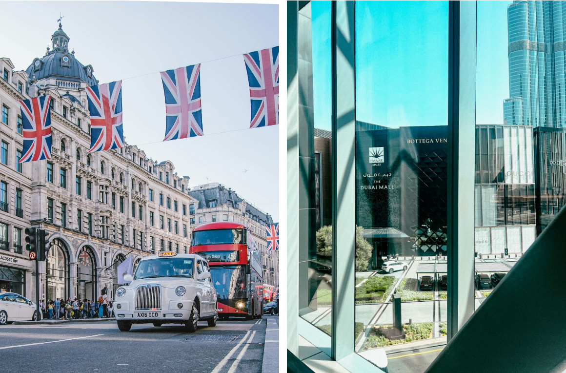 Oxford street in London and Dubai mall