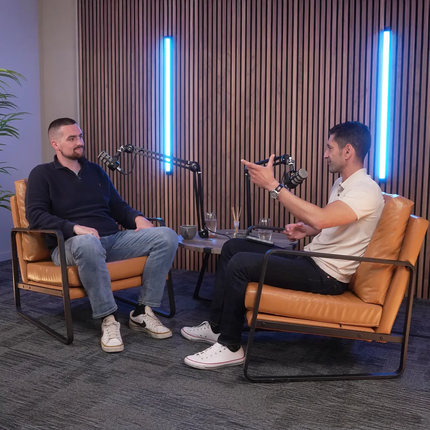 Reza Hooda filming a podcast with a client