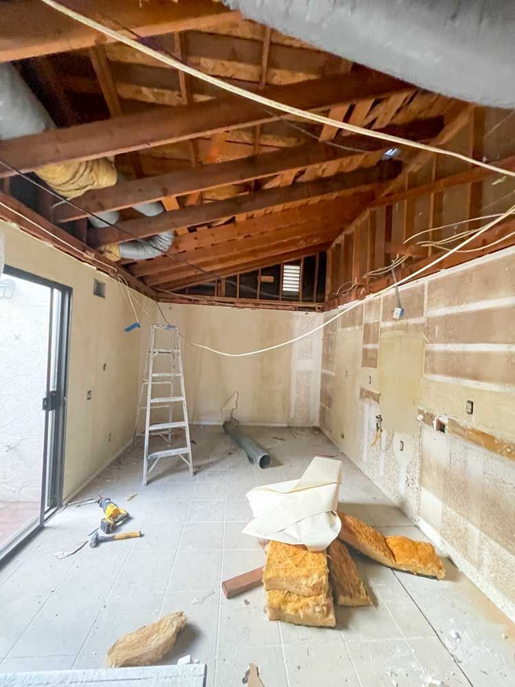 There is a ladder in the middle of the room.