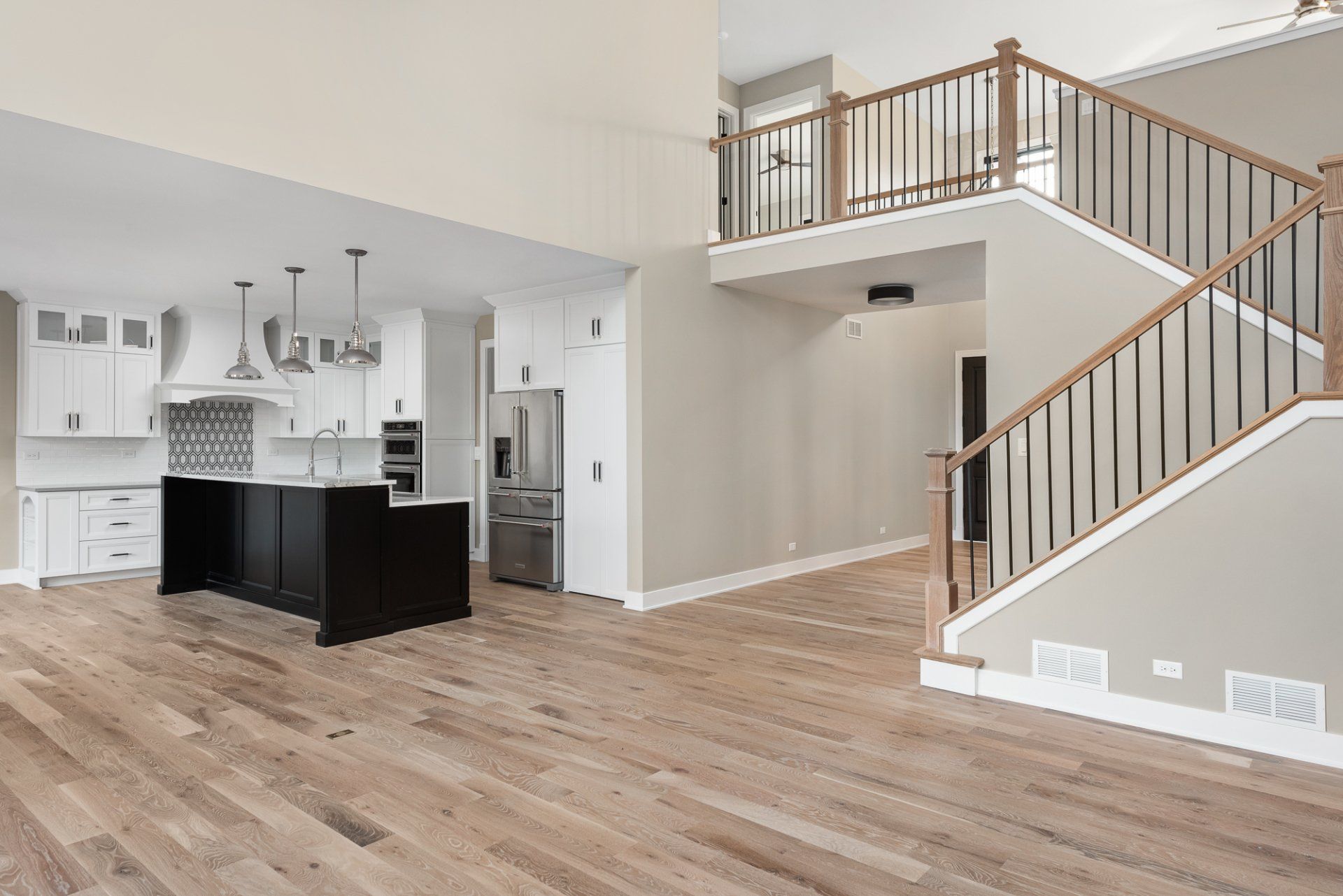 There is a staircase leading up to the second floor of the house.