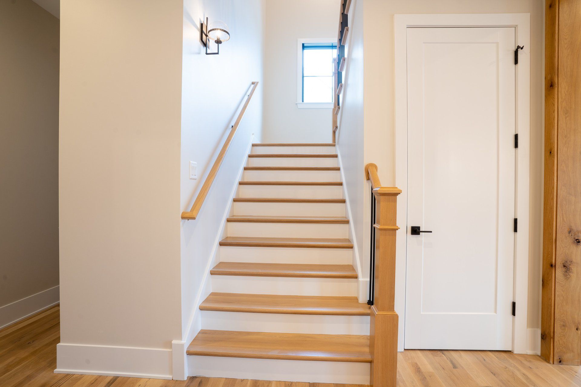A set of stairs leading up to the second floor of a house.