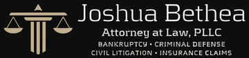 Logo for Joshua Bethea, Attorney at Law, featuring a scales of justice icon and practice areas in white text on black.