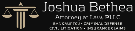 Logo for Joshua Bethea, Attorney at Law, featuring a scales of justice icon and practice areas in white text on black.
