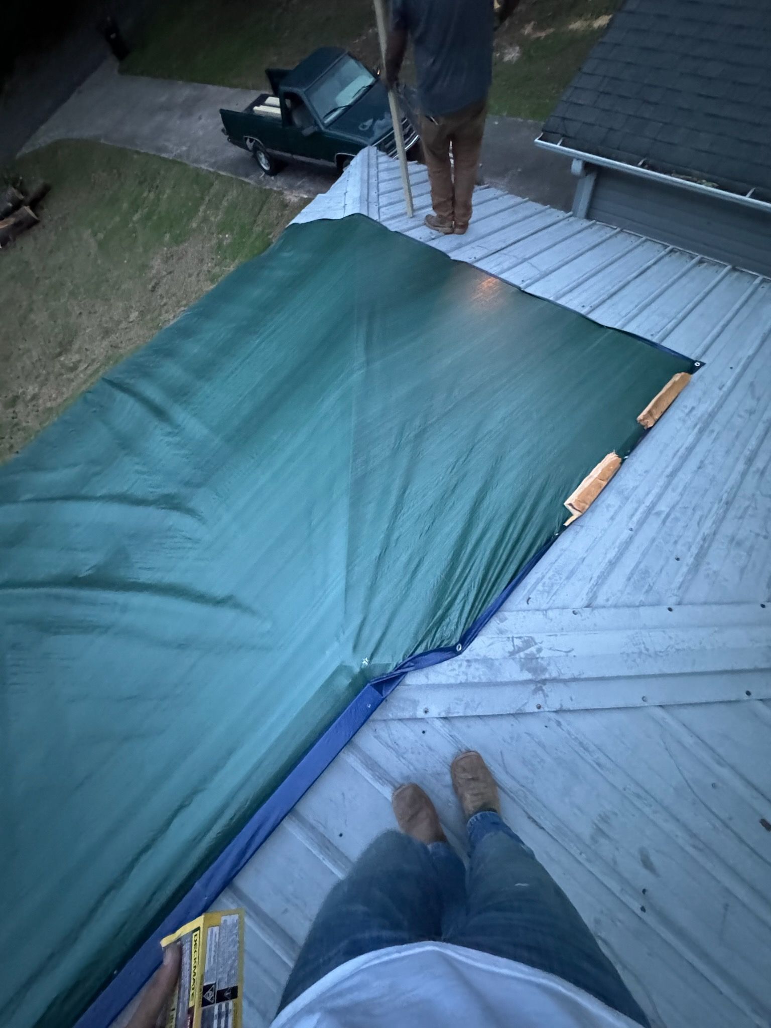 A close up of a roof with a hole in it