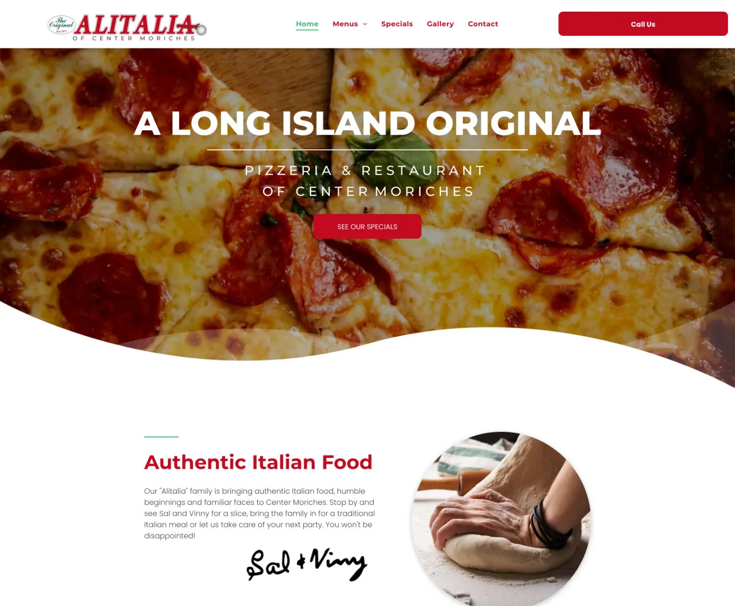 A website for a long island original pizza restaurant