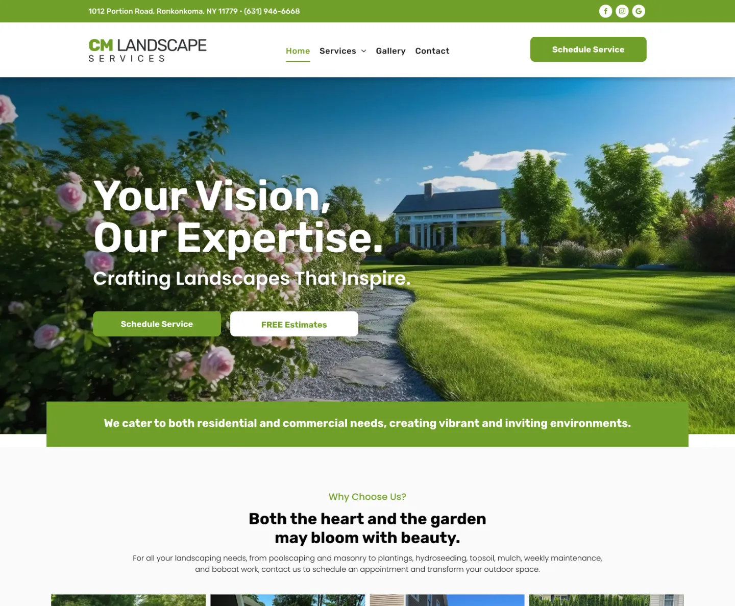 A screenshot of a website for a landscape company.