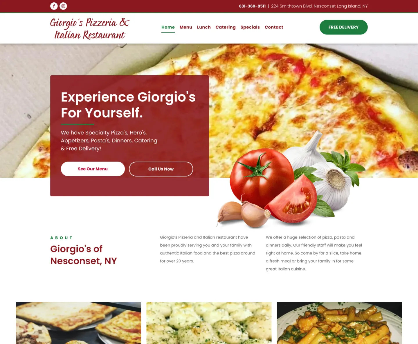 A screenshot of a website for giorgio 's italian restaurant.