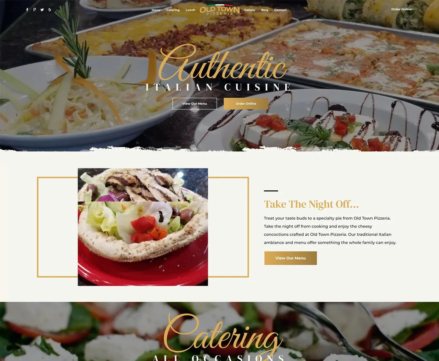 A screenshot of a website for authentic italian cuisine catering